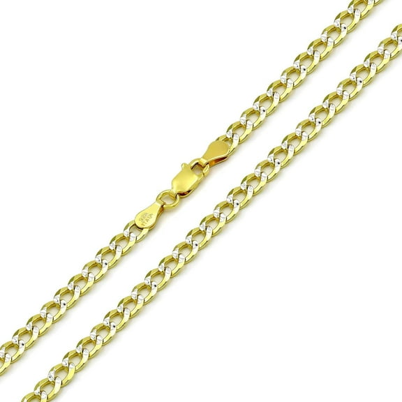925 Italian Sterling Silver 4mm Solid Cuban Diamond Cut Chain, FREE Microfiber Cloth, ITProLux Yellow Gold Plated Pave Curb Link Mens Womens Necklace, Giorgio Bergamo