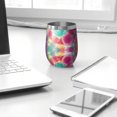 thumbnail image 3 of 12oz Stemless Wine Tumblers Colorful Tie Dye Pattern Vacuum Insulated Stainless Steel Travel Tumbler Cups Mug with Lid and Straw for Champaign,Cocktail,Beer with Cleaning Brush, 3 of 5