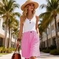 thumbnail image 4 of Vivianyn HD Women's Gingham Plaid Shorts, Elastic Waist Button Casual Loose Fit Knee Length Bottoms,Hot Pink,Size S-XXXL, 4 of 9