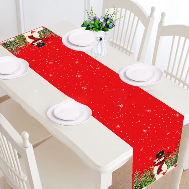 Uklsqma Christmas Table Runner Linen Holiday Decoration Red Multicolor Christmas Tree Snowflakes Design | Washable Seasonal Kitchen Dining Room Party Table Cover 70.87X11.81In