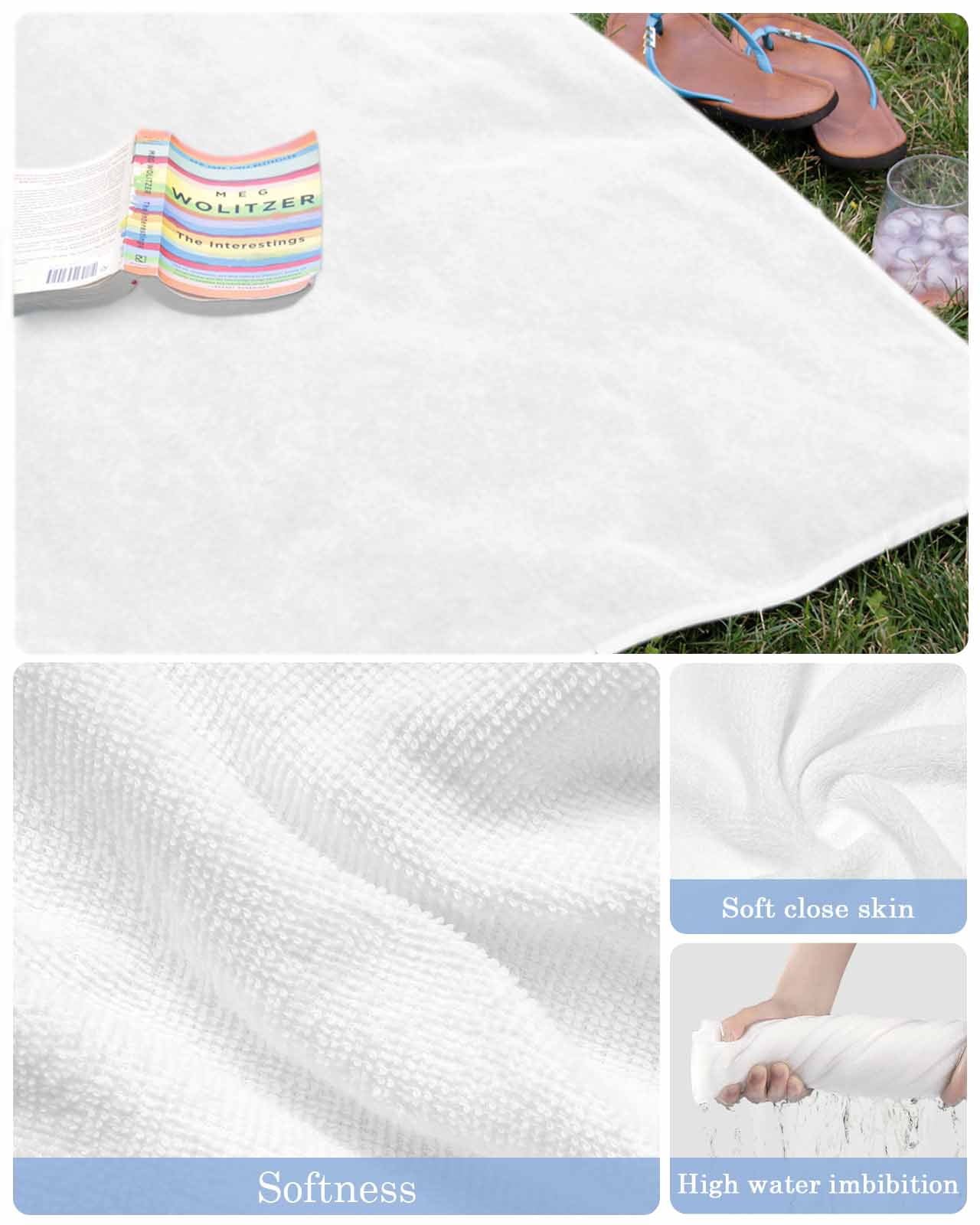 White Beach Towels Oversized Super Absorbent, Modern Minimalist Pure Soild Color Lightweight Bath Towel Quick Dry Sets For Bathroom/Pool/Rv Camping/Beach Play/Gym Room/Picnic 23"x47"