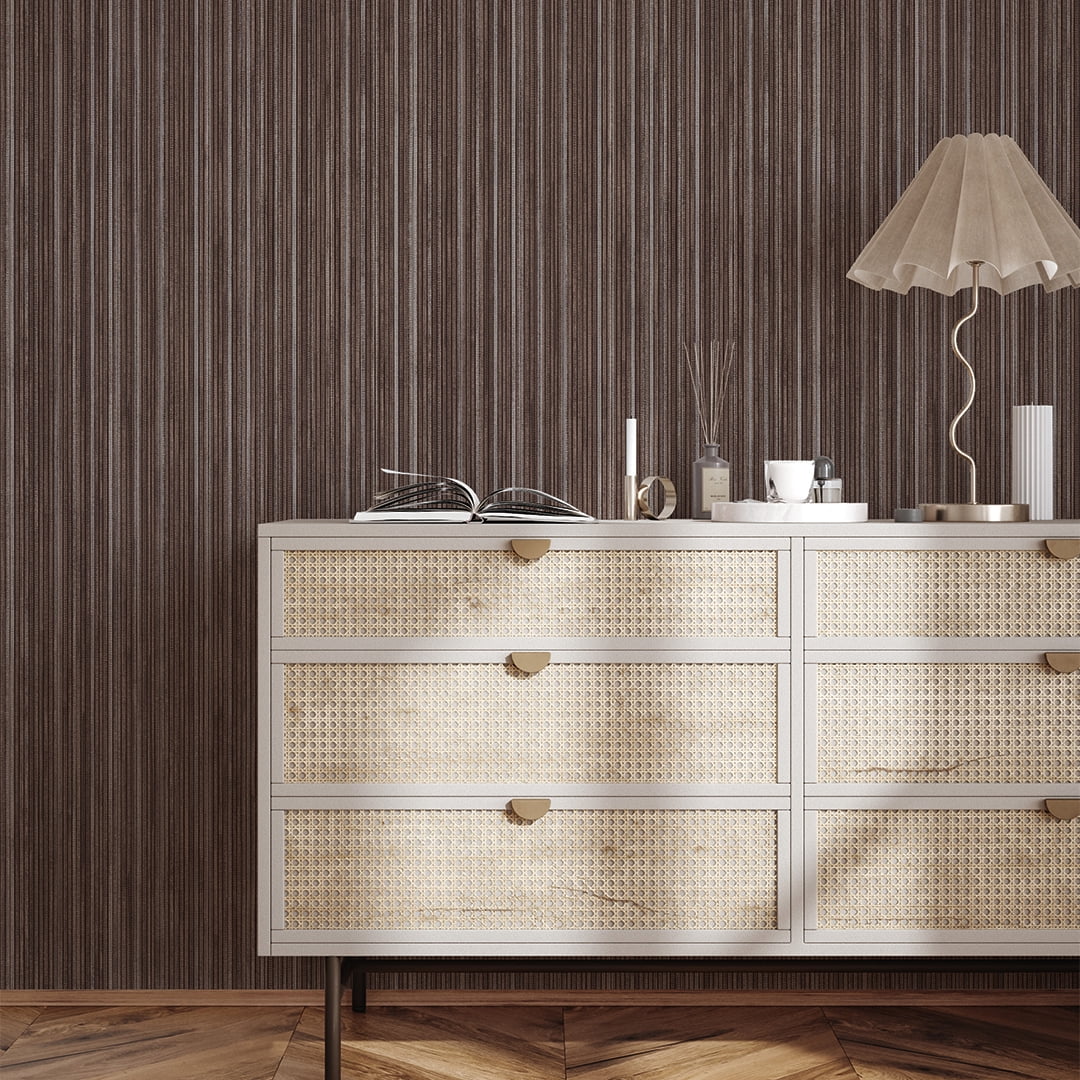 Tempaper Textured Faux Grasscloth Brown & Metallic Silver Peel and Stick Wallpaper, 20.5" x 16.5'