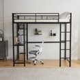 Zimtown Twin Metal Loft Bed with Desk for Young Adults, Safety Stairs ...