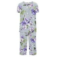 thumbnail image 4 of successthop Plus Size Pajama Sets Purple Lightweight Floral Short Sleeve Button 2 Piece Capri Loungewear 3XL, 4 of 5
