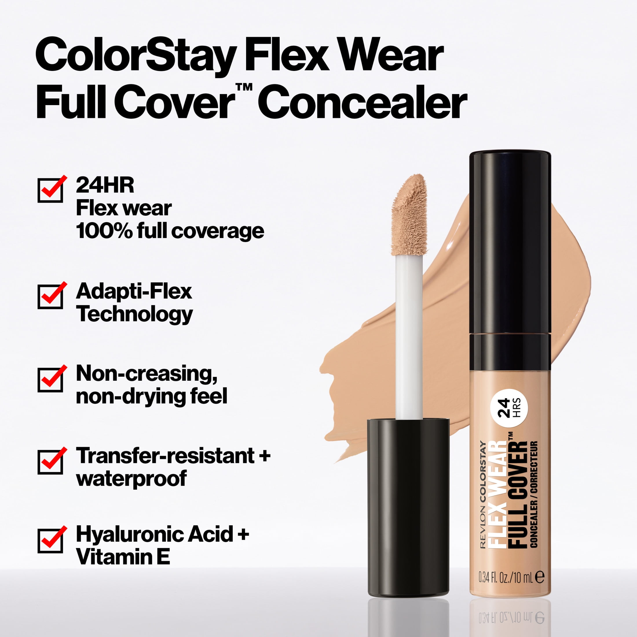 (2 pack) Revlon ColorStay Flex Wear Concealer, Full Coverage, 24HR Wear, 050 Medium Deep, 0.34 fl oz