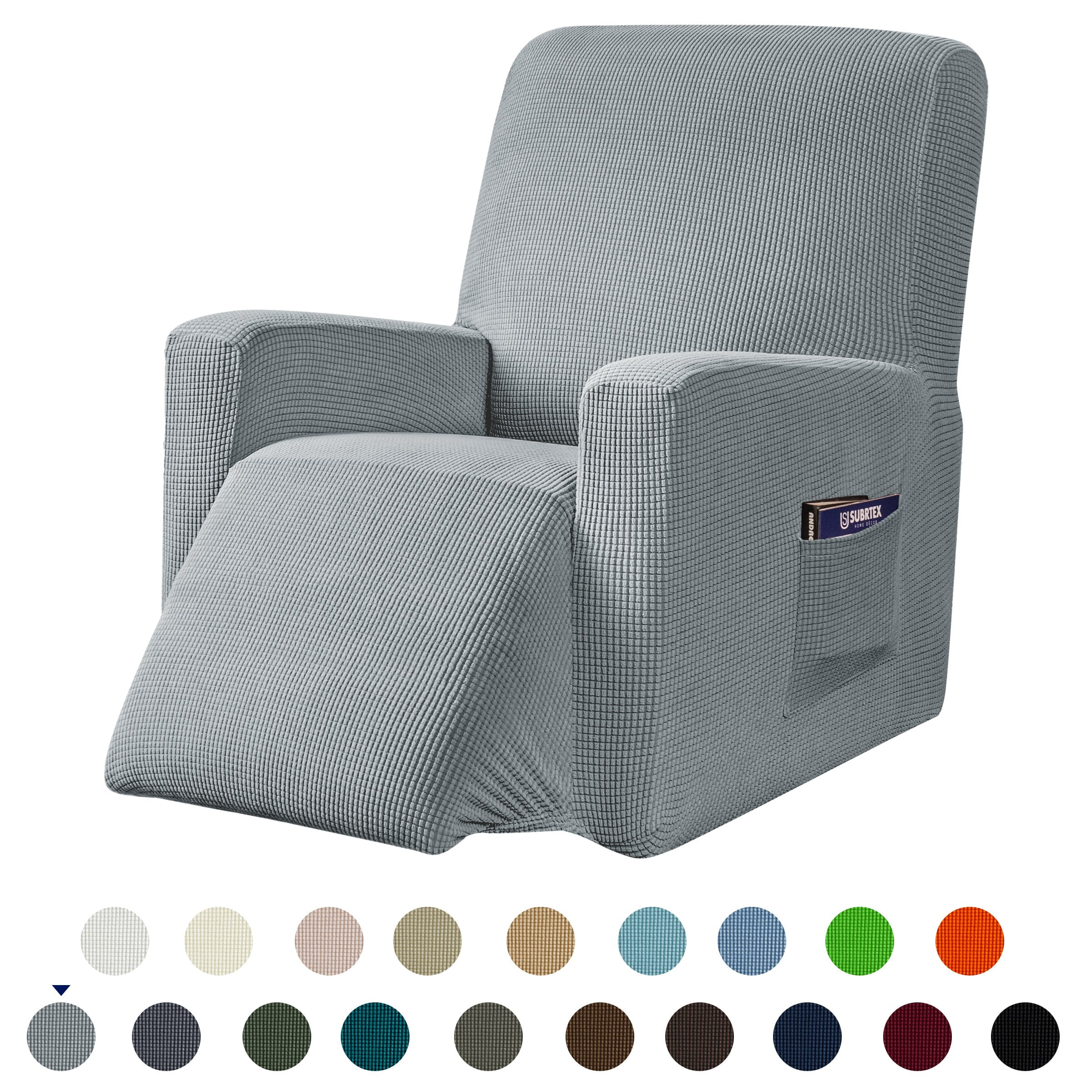 Subrtex Recliner Slipcover with Pockets Stretch Furniture Chair Cover, Light Gray