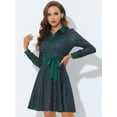 thumbnail image 2 of Vestido camisero a cuadros con cuello de punto en contraste y manga larga acampanada para mujer Verde L, 2 of 5