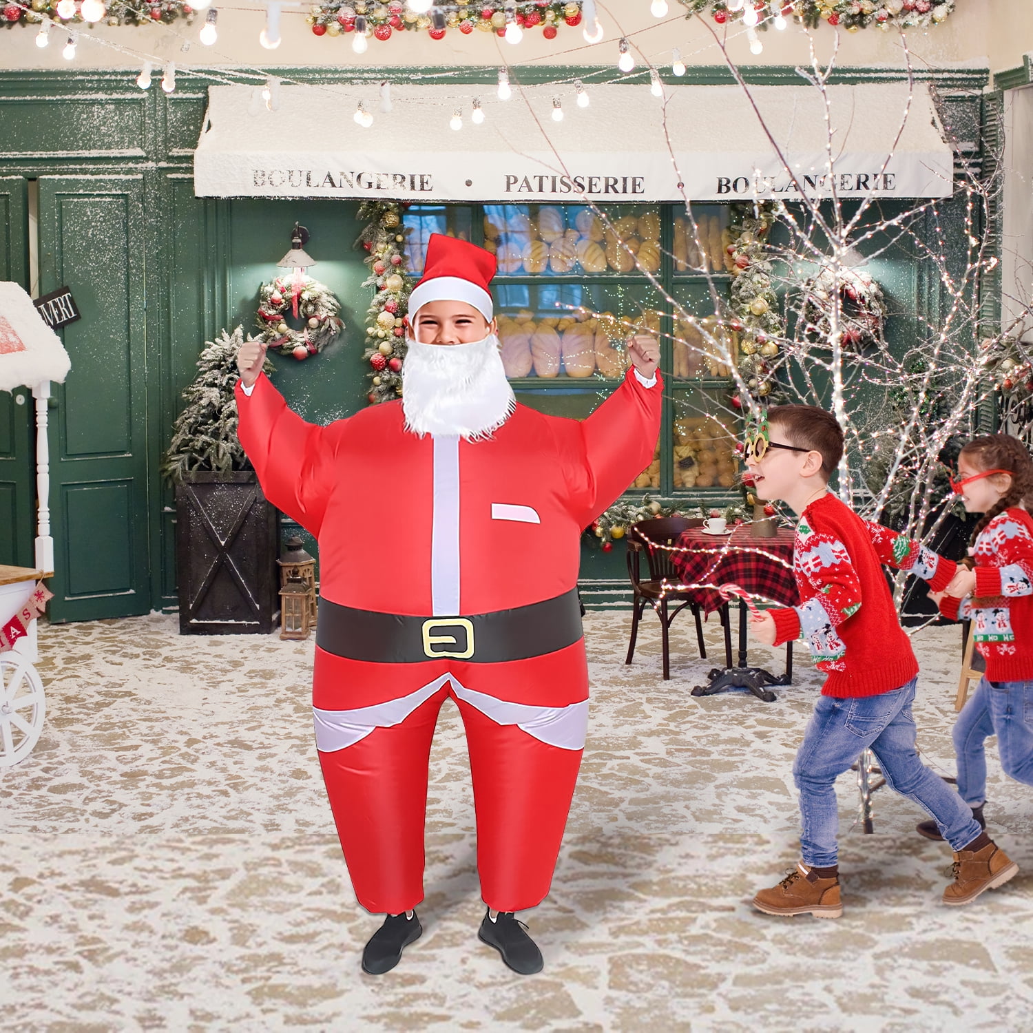 Inflatable Christmas Santa Claus Costume for Kids, Child Funny Blow Up Christmas Costumes Suit