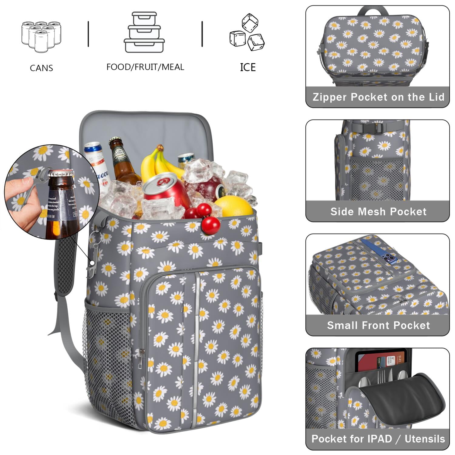 Travel Cooler Bag - Sunflower Camping Beer Cooler Backpack with Bottle Opener- Waterproof Insulated Picnic Backpacks - Cooler Bag for Beach