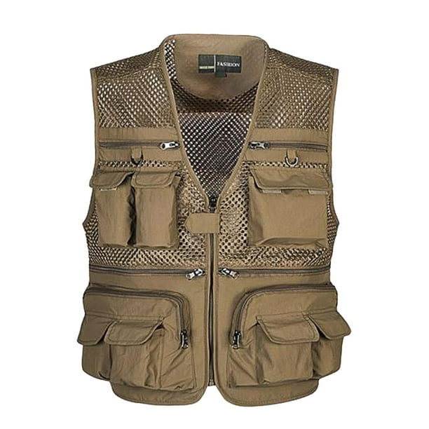 Almencla Men Fishing Vest Breathable Multi-Pocket Mesh Waistcoat Photo  Travel Work Jacket XL 