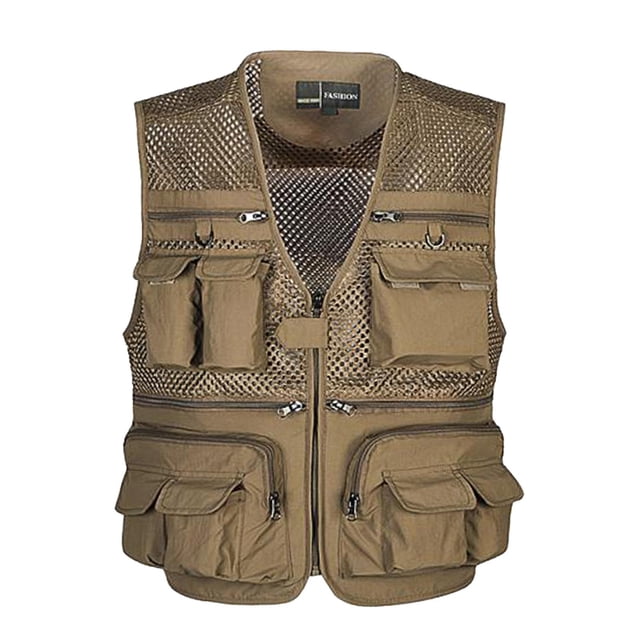 S SERENABLE Men Fishing Vest Breathable Multi-Pocket Mesh Waistcoat Photo Travel Work Jacket XL