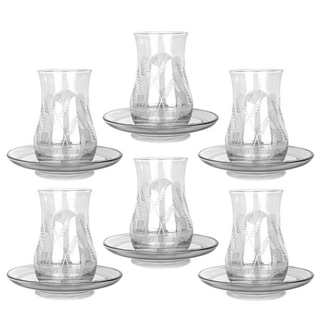 

Tea Mug Diva Tea Glass Set for 6 Smoke Glass Cups for Hot Beverages Drinkware 5 fl oz (150 ml)