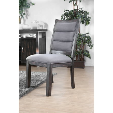 Linen Like Fabric Upholstered Solid Wood Side Chair In Rustic Style, Gray, Pack of Two - Saltoro Sherpi