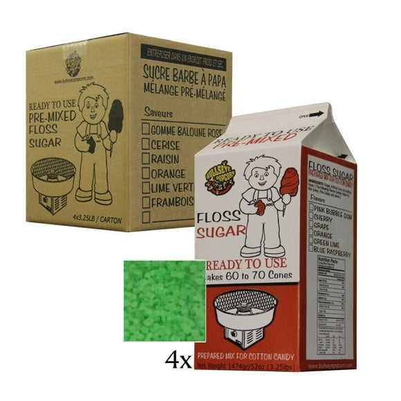 Boite de 4 X 3.25 lbs de Sucre pour Barbe à Papa à Saveur de Lime Verte