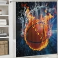 thumbnail image 5 of BCIIG  Sports Shower Curtain, Basketball Ball and Water Splashing Thunder Lightning Themed Design, Cloth Fabric Bathroom Decor Set with Hooks,  Dark Blue and Burgundy, 5 of 6