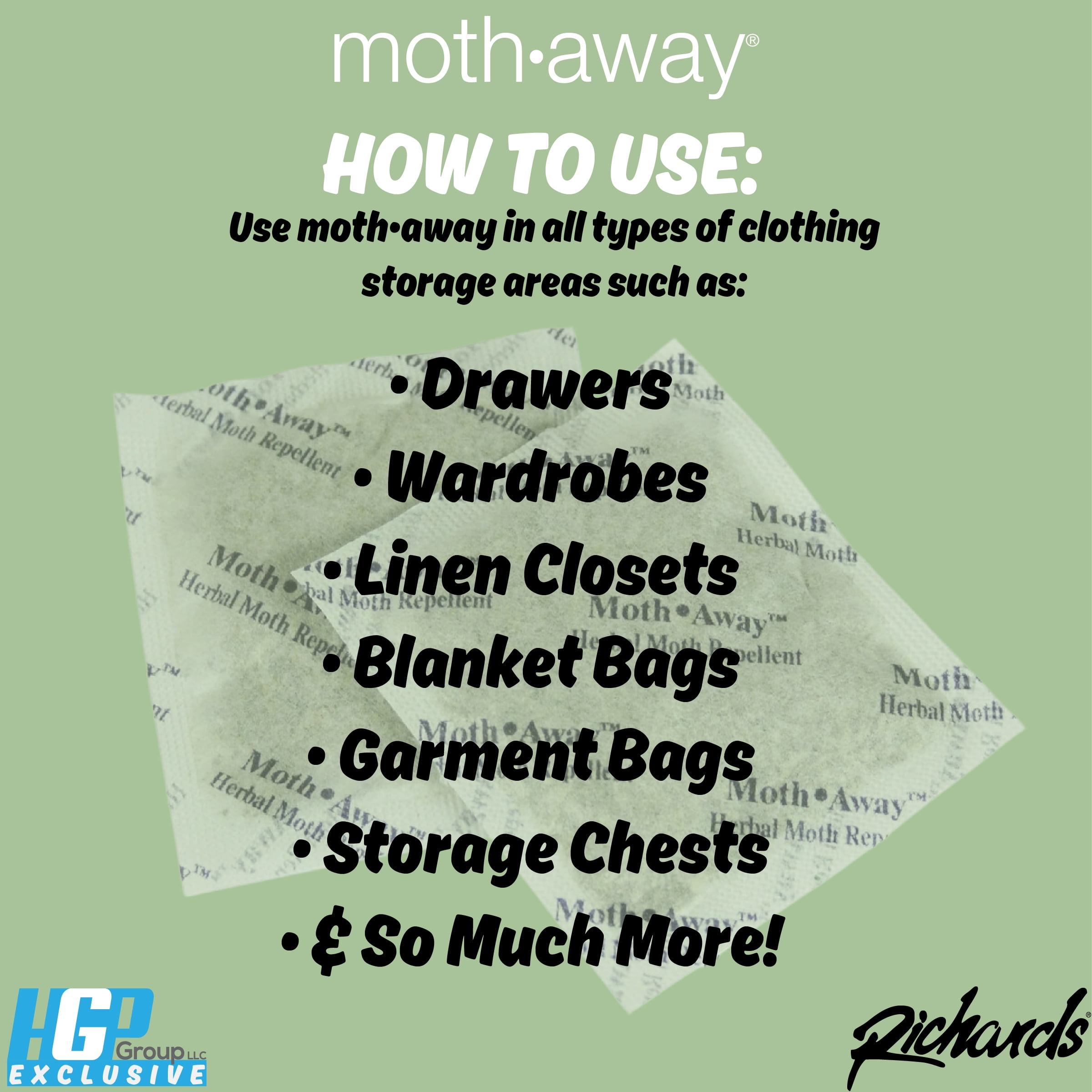 Richards Moth Away Herbal Moth Repellent Value Pack with 72 Sachets for Closet & Drawers, Herbal, 7 oz, 72 Count