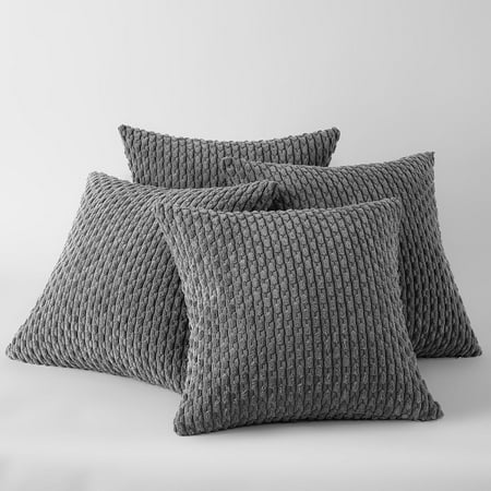 

Fancy Homi Set of 2 Neutral Dark Grey Decorative Throw Pillow Covers 16x16 Inch for Couch Bed Sofa Bedroom Modern Farmhouse Boho Home Decor Soft Fluffy Textured Corduroy Cute Cushion Case 16x16