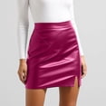 thumbnail image 2 of Wxolcjlv Womens Leather Mini Skirt High Waist Side Slit Slim Fit Skirts, 2 of 5
