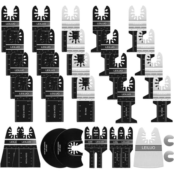 31 Piece Multi-Tool Blade, Oscillating Tool Blade Set, Soft Metal Wood Oscillating Multi-Tool Quick Release Saw Blade avec sac de stockage Compatible avec DeWalt Makita Einhell Dremel et plus