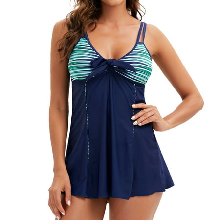 

Mackneog Women Slim Cross Sport Bra Vintage Printed Beach Beachwear Swim Tankini Set Push Up Swimwear Bathing Suit Two Pieces Swimsuits Swimdress Blue L