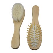 Firlar 2pcs Wooden Baby Hair Brush Comb Set Head Massager Brushes Baby Shower Present for Newborns Toddler