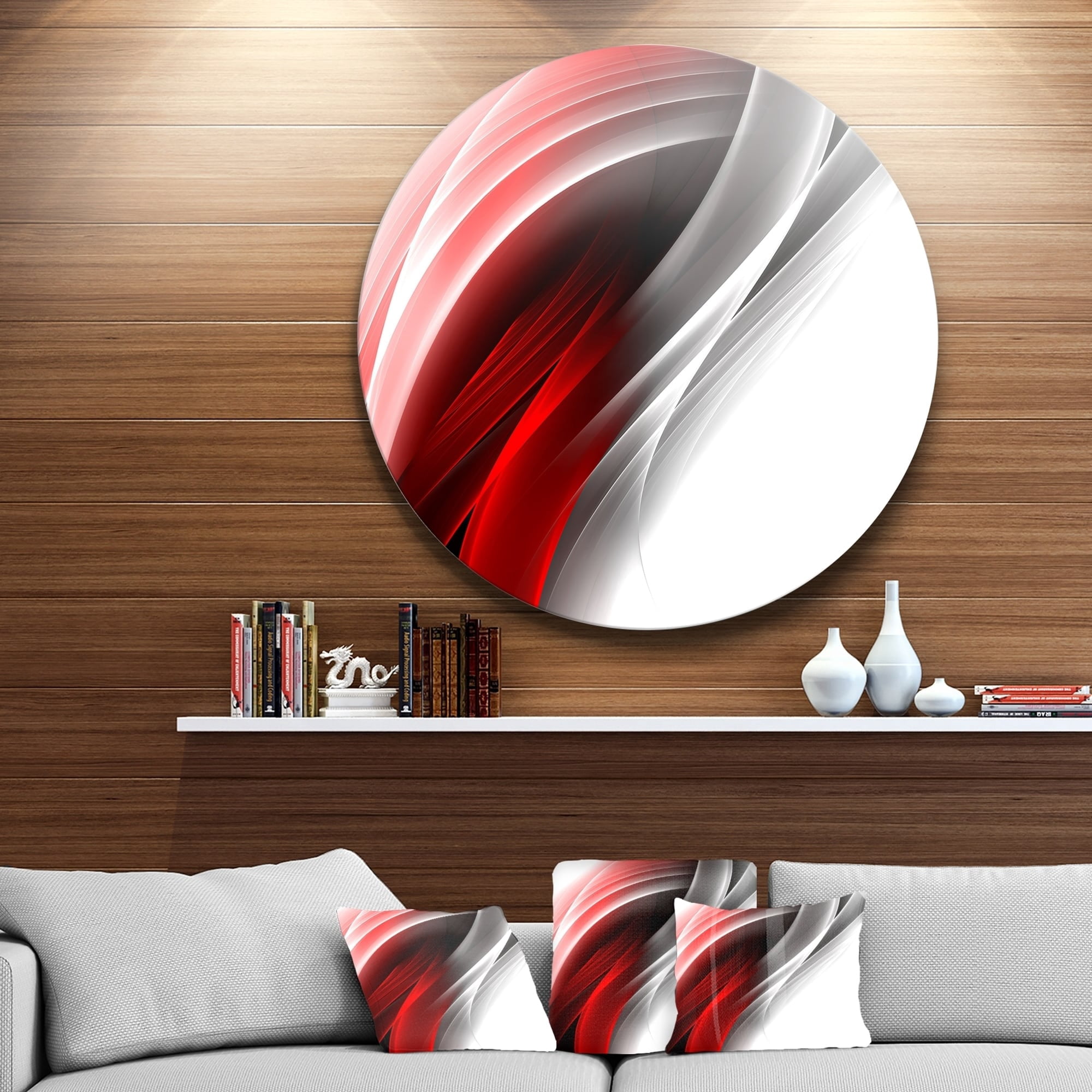 Designart '3D Pink Silver Vertical Lines' Abstract Circle Metal Wall Art