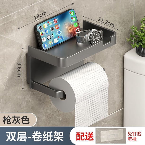Xiao Hua Soporte para papel higiénico, estante para rollos de papel, estante para caja de pañuelos, organizador de pared sin taladrar, gris B