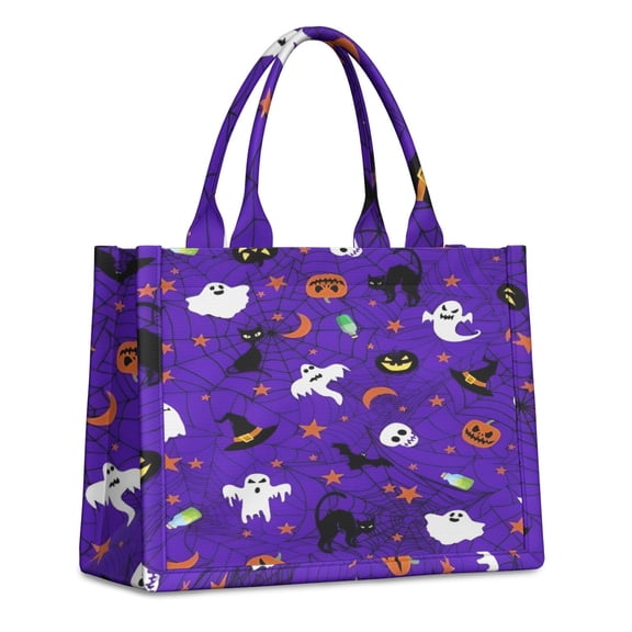 Large Capacity Tote Bag,Halloween Purple Spider Web Pattern Handbag Fashion Luxury Tote Bag,15.7"x13"x 5.1" Inches,Laptop Compatible
