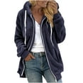 thumbnail image 2 of Otntypg Fuzzy Jackets for Women Casual Full Zip up Long Sleeve Drawstring Hooded Outwear Coat Winter Plush Thick Warm Sherpa Fleece Tunic Hoodie Sweatshirts with Pockets Navy XXXXXL, 2 of 6