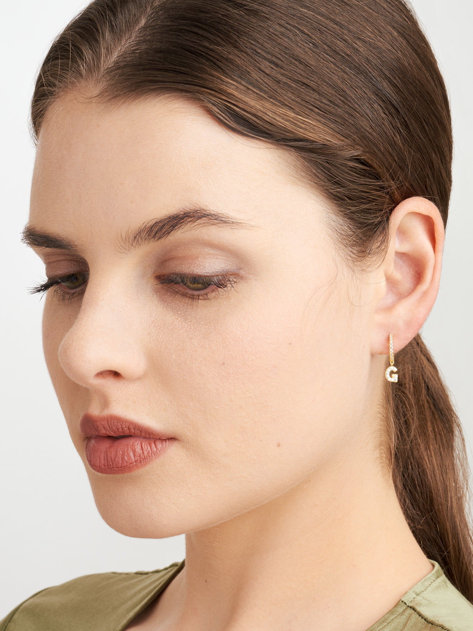 Forever Facets Initial Letter "G" CZ Hoop Earrings in 18K Gold over Sterling Silver