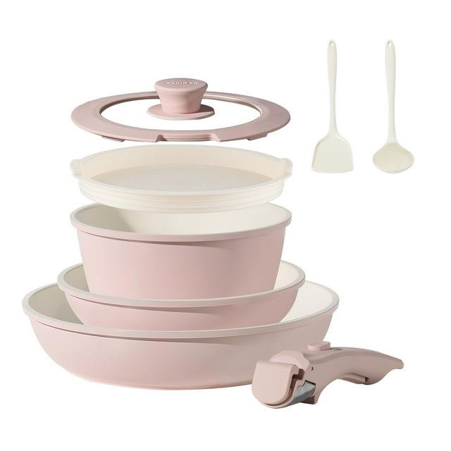 Juego de utensilios de cocina BECIGAR de cerámica antiadherente, 8 piezas con asa extraíble