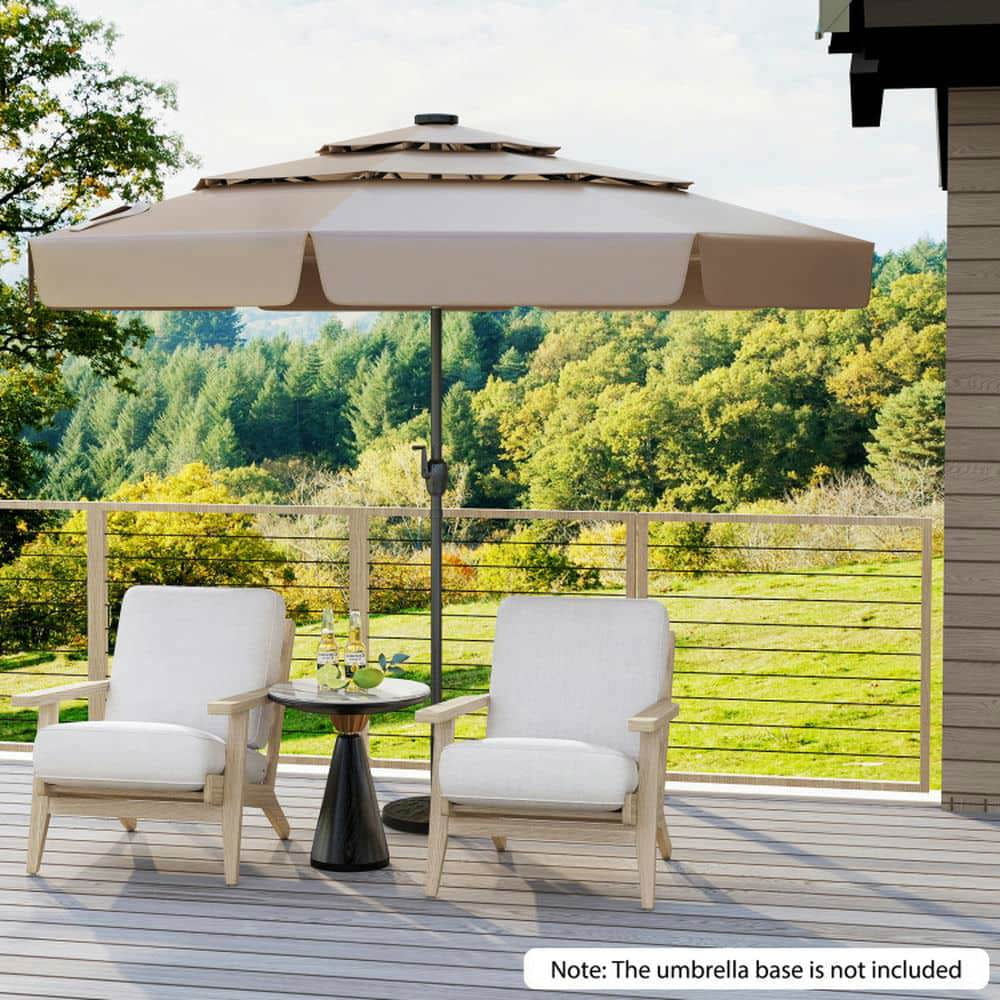 Spaco 10 Feet Solar Patio Umbrella with 3-Tier Vented Top, Outdoor Shade, Taupe