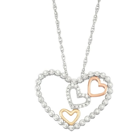 1/4 Carat T.W. Diamond Tri-Color Sterling Silver Reflective-Setting Heart Pendant, 18