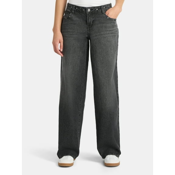 No Boundaries Low Rise Baggy Studded Jeans, 32'' Inseam, Women's