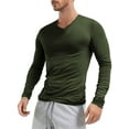 thumbnail image 1 of HULIJA T-Shirts pour Hommes Doux Micro Col en V Ajusté Manches Longues Respirant Extensible T-Shirts Vert Armée m, 1 of 3