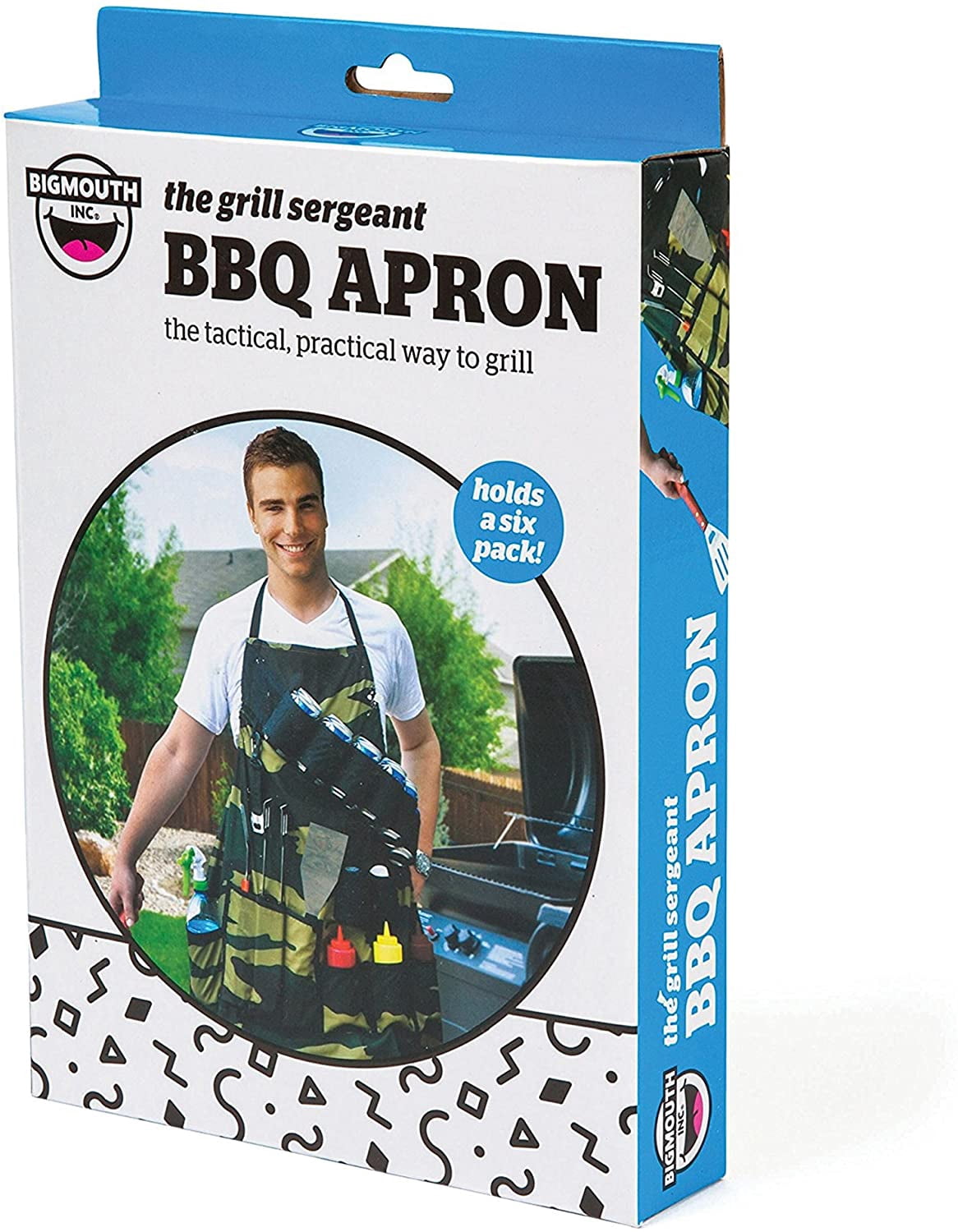BigMouth Inc The Grill Sergeant BBQ Apron, Cotton Camouflage Gag Gift for Cookouts, Adjustable Strap, Pockets and Bottle Opener Included