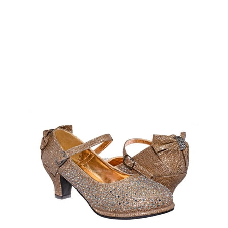 

Tasha004E Girl Rhinestone Crystal Mary Jane Pump - Kids Block Heel Dress Shoes