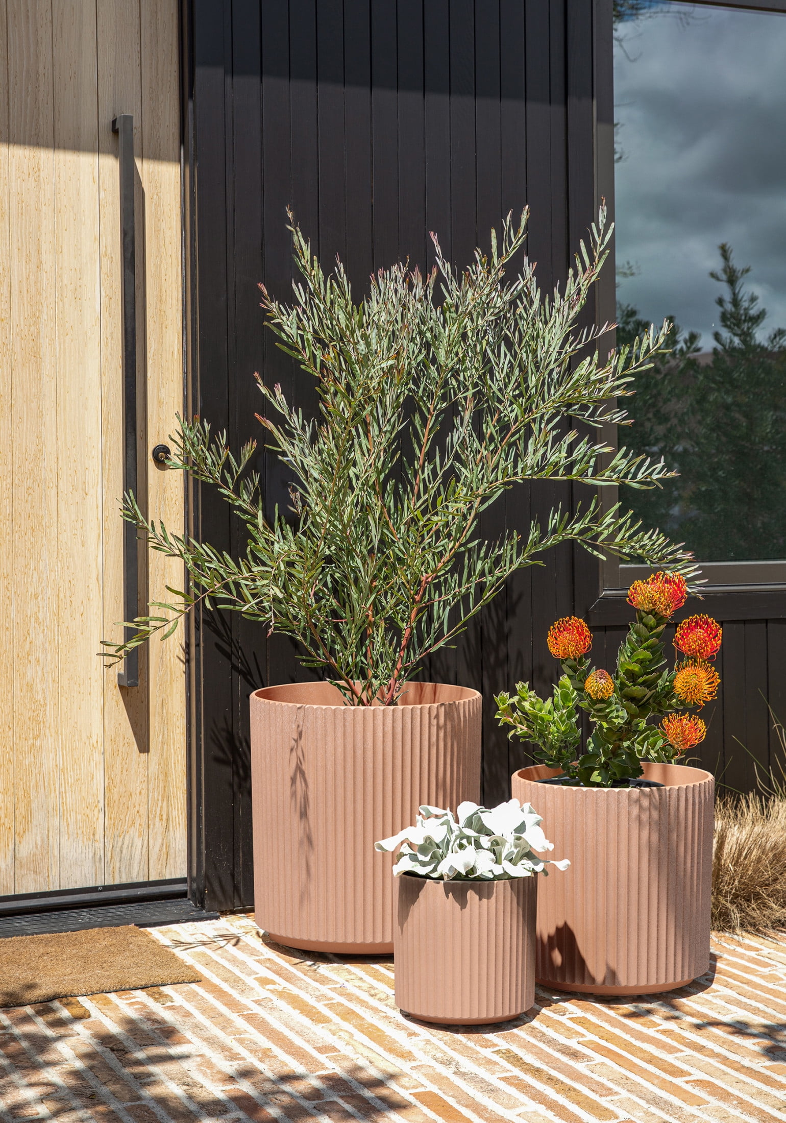Veradek Demi Series Bundle - Three Piece Set of Plastic-Stone Planters - Terracotta