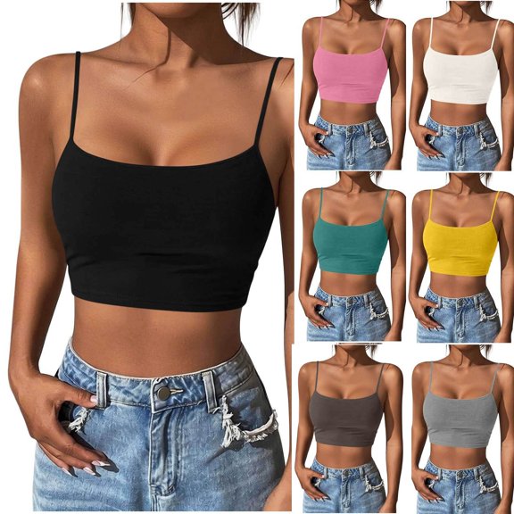 Purcolt Womens Square Neck Tank Tops Stretchy Casual Spaghetti Strap Sleeveless Layering Cropped Cami Summer Comfort Slim Fitted Athletic Blouses for Workout Yoga Running