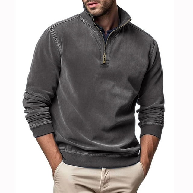 DecSea Mens Long Sleeve Polo Shirts Fashion Color Block Zipper T shirts