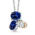 thumbnail image 2 of 925 Silver and 10K Yellow Gold Blue Created Sapphire and White Topaz Pendant Necklace for Women (3.20 Cttw, Oval 8X6MM, 7X5MM and 6X4MM, Gemstone September Birthstone, with 18 inch Chain), 2 of 4