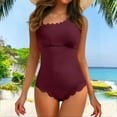 thumbnail image 2 of Women's One Shoulder Ribbed Scalloped Swimsuit - Cutout Back, Ruched Tummy Control, 2 of 5