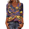 thumbnail image 2 of Halloween Tshirts Women Womens Fall Shirts Halloween V Neck 3/4 Length Sleeve Pumpkin T-Shirts Tee Tops, 2 of 5