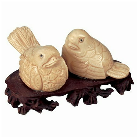 Hand Carved Cow Bone - Love Birds Hand Carved Figurines Cow Bone Statues on Rosewood Base