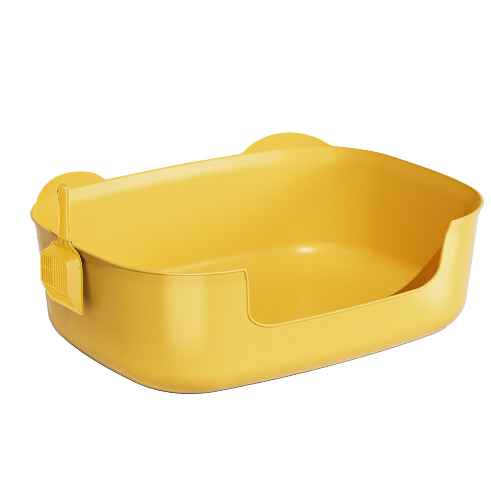 SHENGXINY 1PCS Cat Litter Boxes, Large Cats Litter Box, Banding Out Proof Spillage Proof Cats Litter Box ,Pet Supplies, Fully Open One Pieces Litter Tray Yellow 15.75x11.42x5.71 in