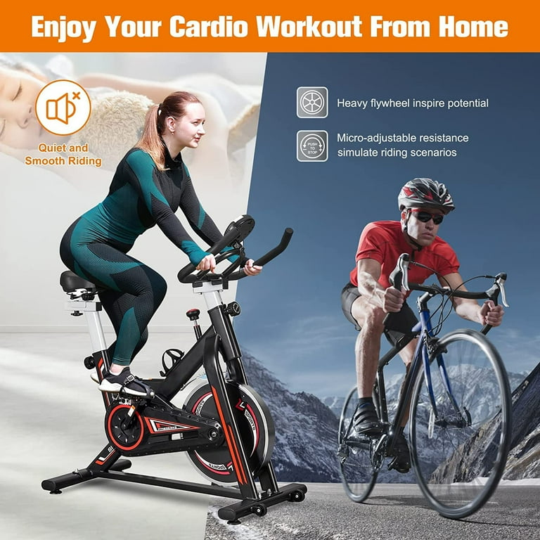 SUGIFT Stationary Exercise Bike Indoor Cycling Bike 300 lbs Weight Capacity with Comfortable Seat Cushion LCD Monitor Black