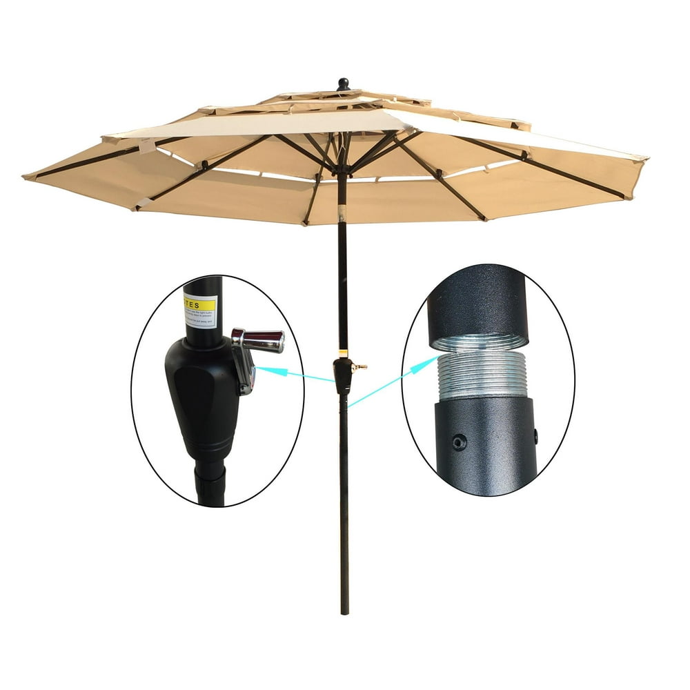 9 FT 3Tiers Patio Outdoor Beach Umbrella, HeavyDuty Market Umbrellas