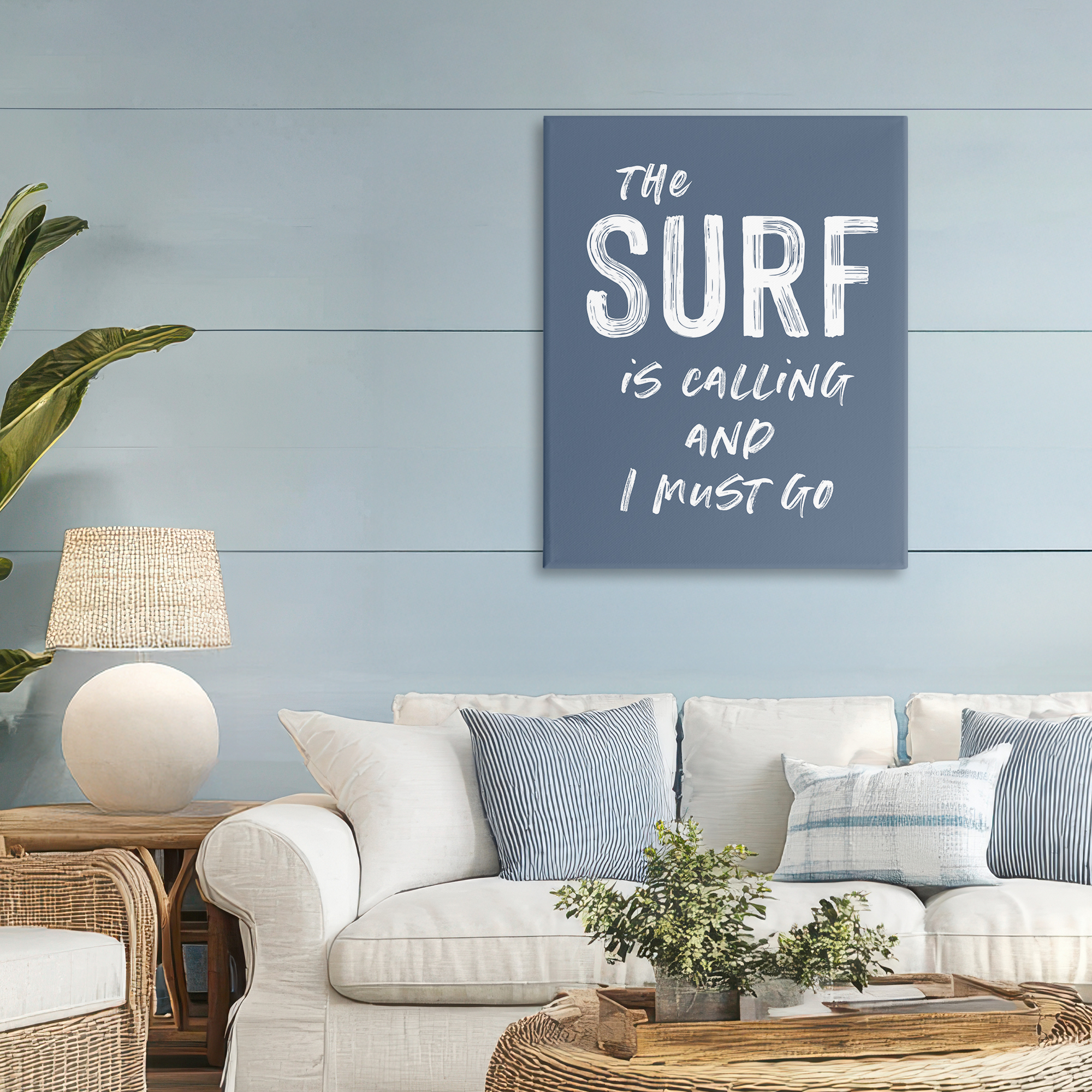 Surf Is Calling Must Go Canvas Wall Art, design by Lettered and Lined