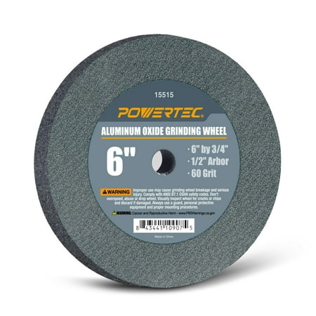 UPC: 0843441109075 | POWERTEC 6  x 3/4  with 1/2  Arbor  Bench Grinding Wheel  60 Grit  Aluminum Oxide (15515)