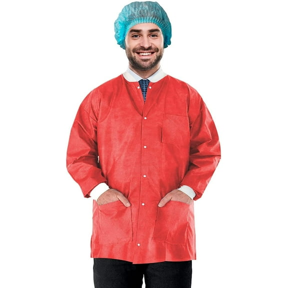 Red Disposable Lab Jackets, SMS 50 GSM Protective Wear, 100 Count, X-Large